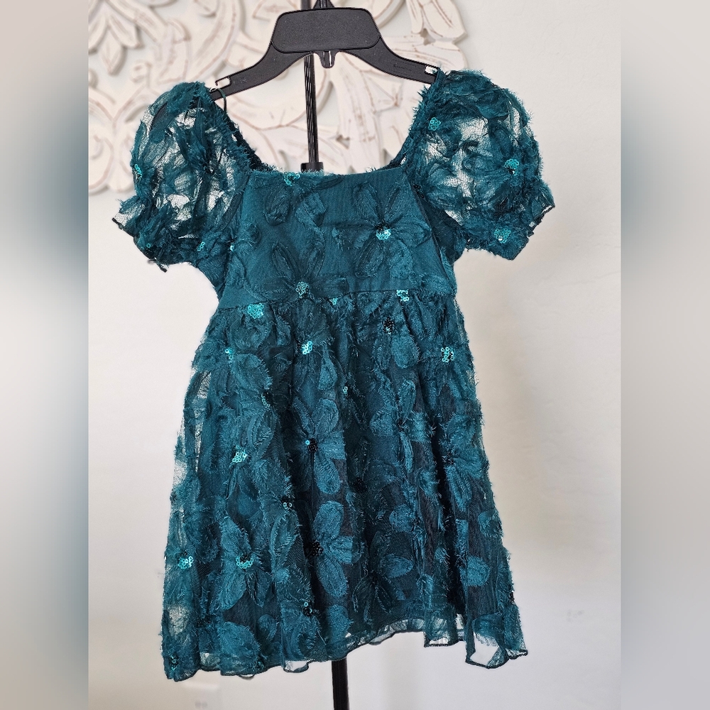 NWT Allison + Kelly Formal Green Appliqued Flower & Sequin Dress Girls Sz 5 & 16